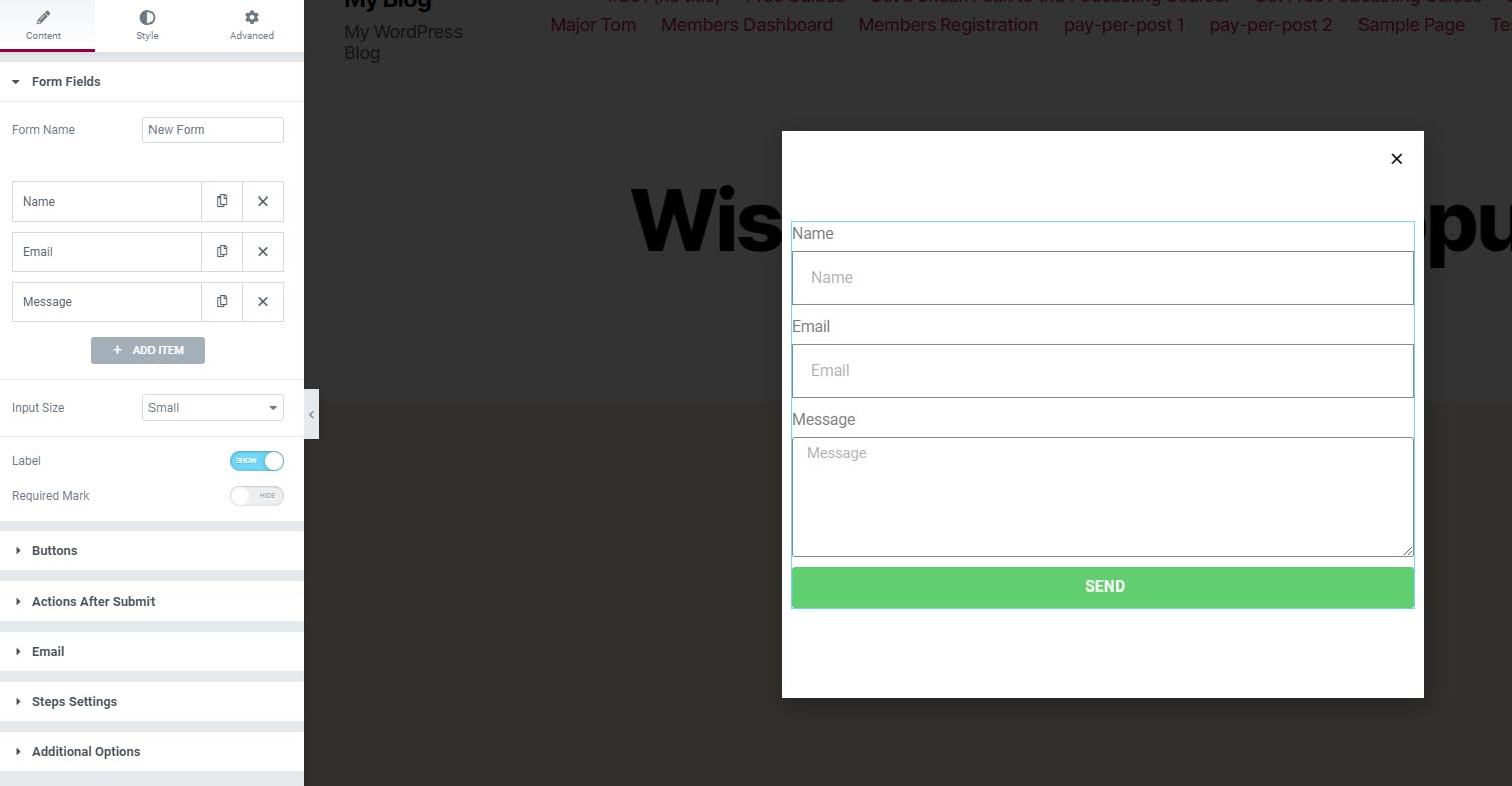 Popup Registration Form for WishList Member and Elementor Pro