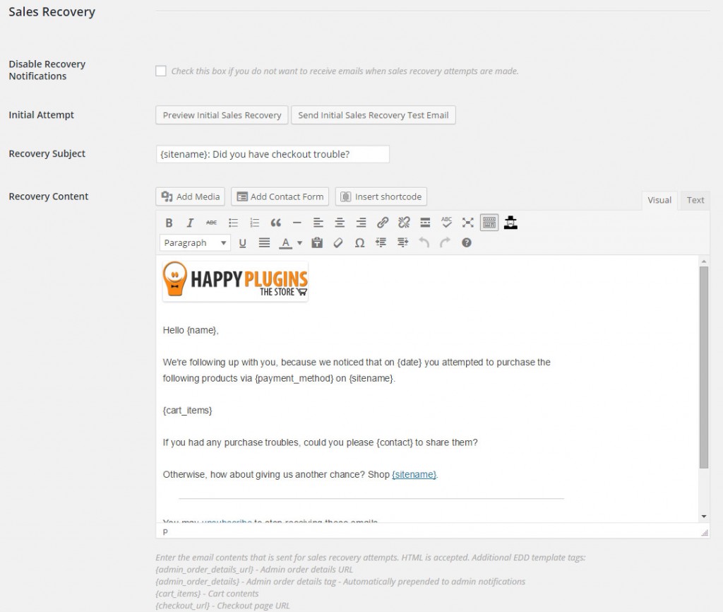 EDD Sales Recovery Customizing Your Emails HappyPlugins Blog