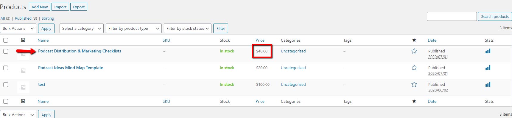 The WooCommerce product with the regular price